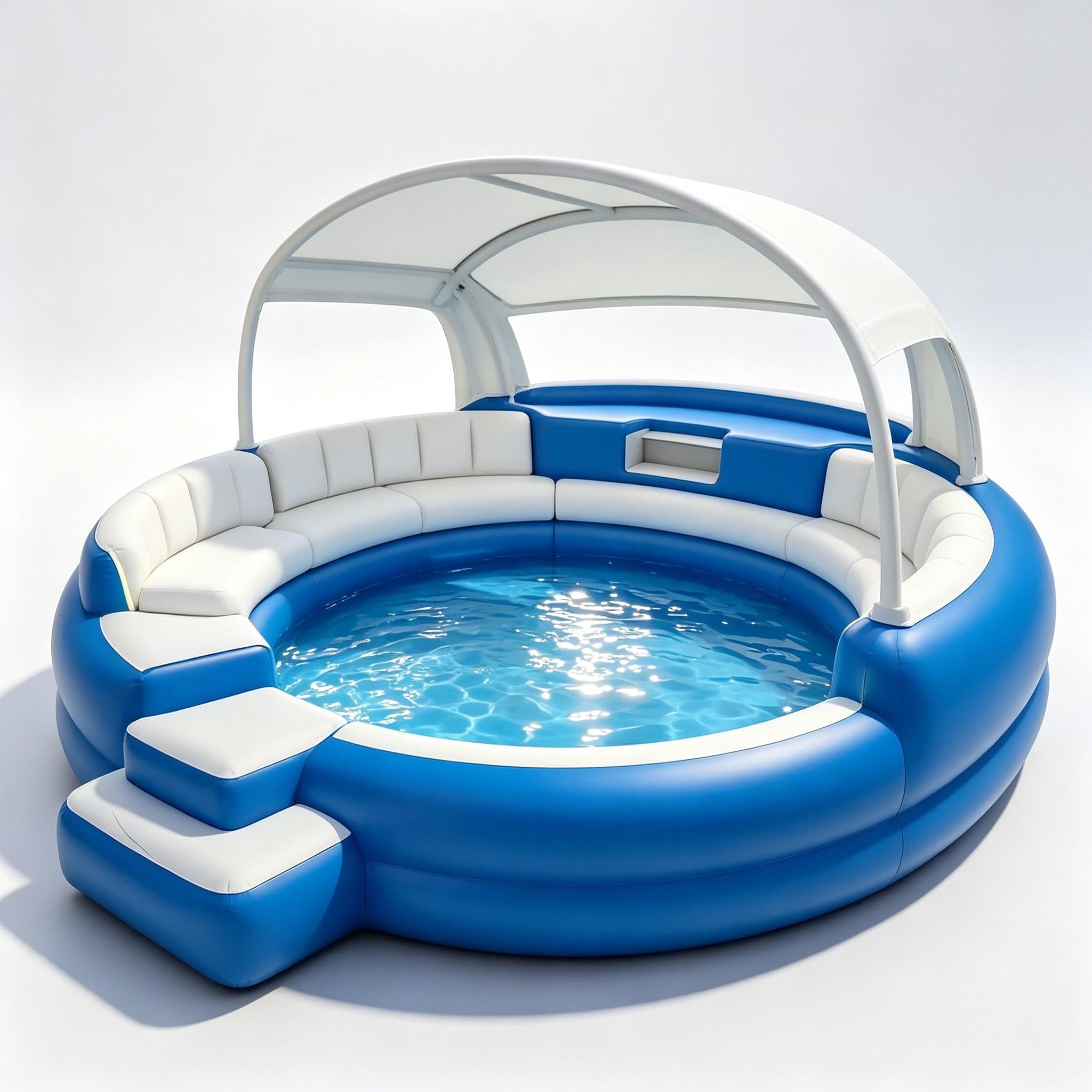 4‑7 Person Premium Inflatable Circular Hot Tub Spa, Outdoor Inflatable Spa with Foldable Canopy, LED Ambient Lighting, Built‑in Seats & Drink Bar, Electric Air Pump for Backyard Gatherings