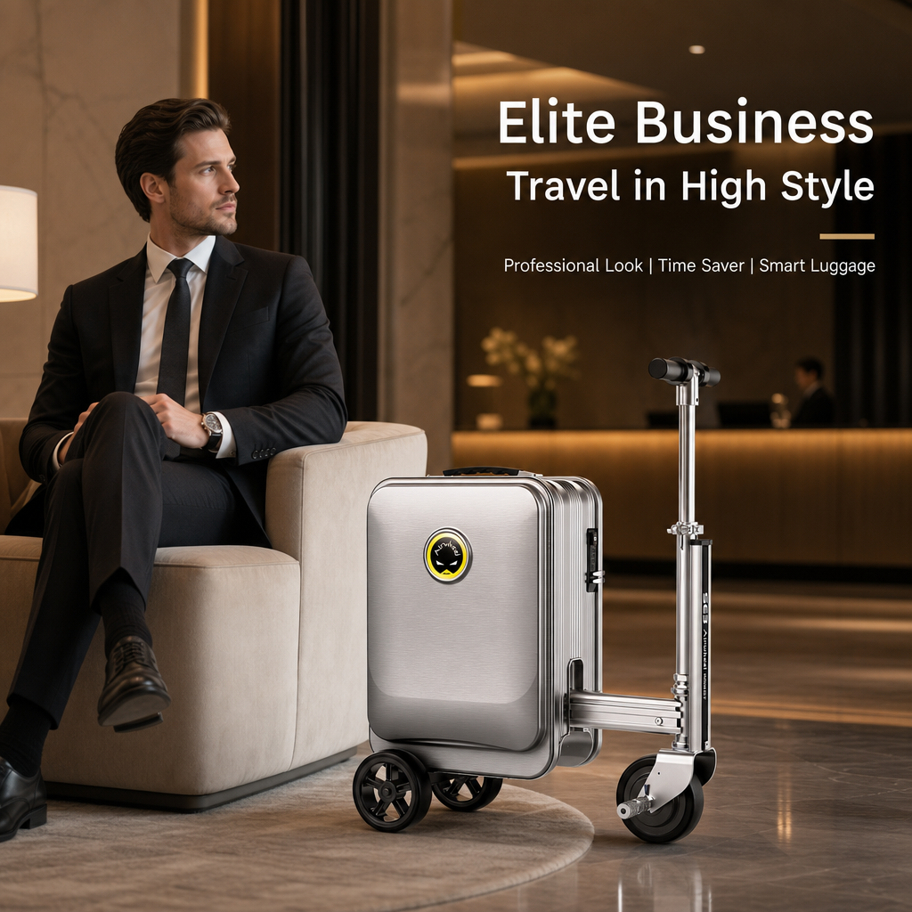 Rideable Scooter Luggage｜Foldable Aluminum Carry‑On Suitcase, TSA Lock Silent Wheels, Multi‑Purpose Riding Suitcase for Airport, Commute & Campus