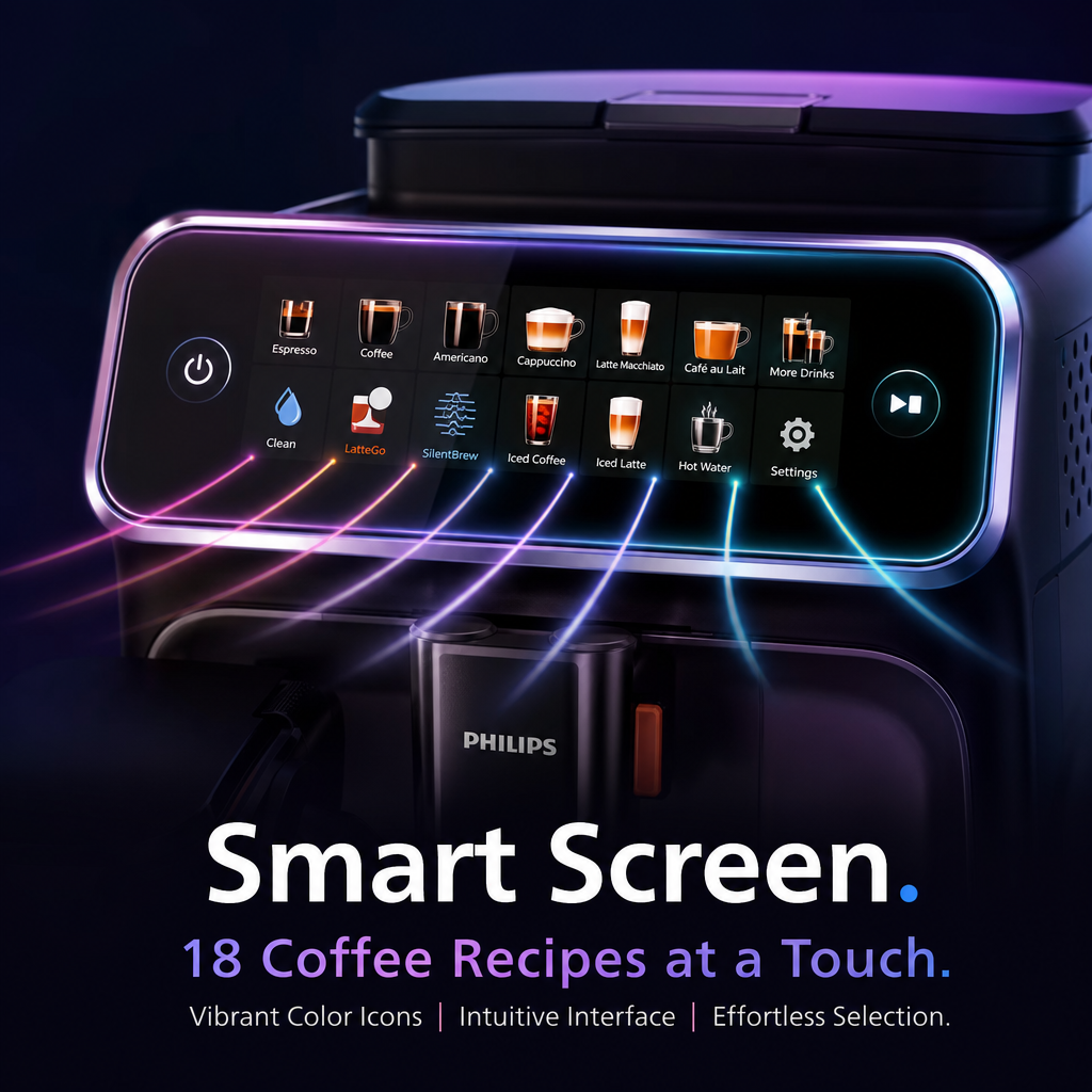 Fully Automatic Espresso Machine, 18 Coffee Recipes One‑Touch Coffee Maker with Smart Milk System, SilentBrew Quiet Grinding for Hot & Iced Coffee for Home & Office