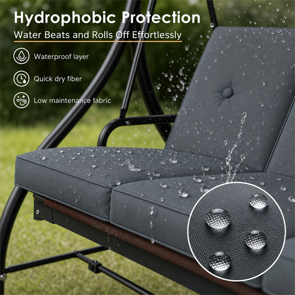 3‑Person Outdoor Patio Swing Chair with Adjustable Canopy, Convertible Swing Bed with Waterproof Cushion & Heavy‑Duty Metal Frame for Garden Backyard Porch