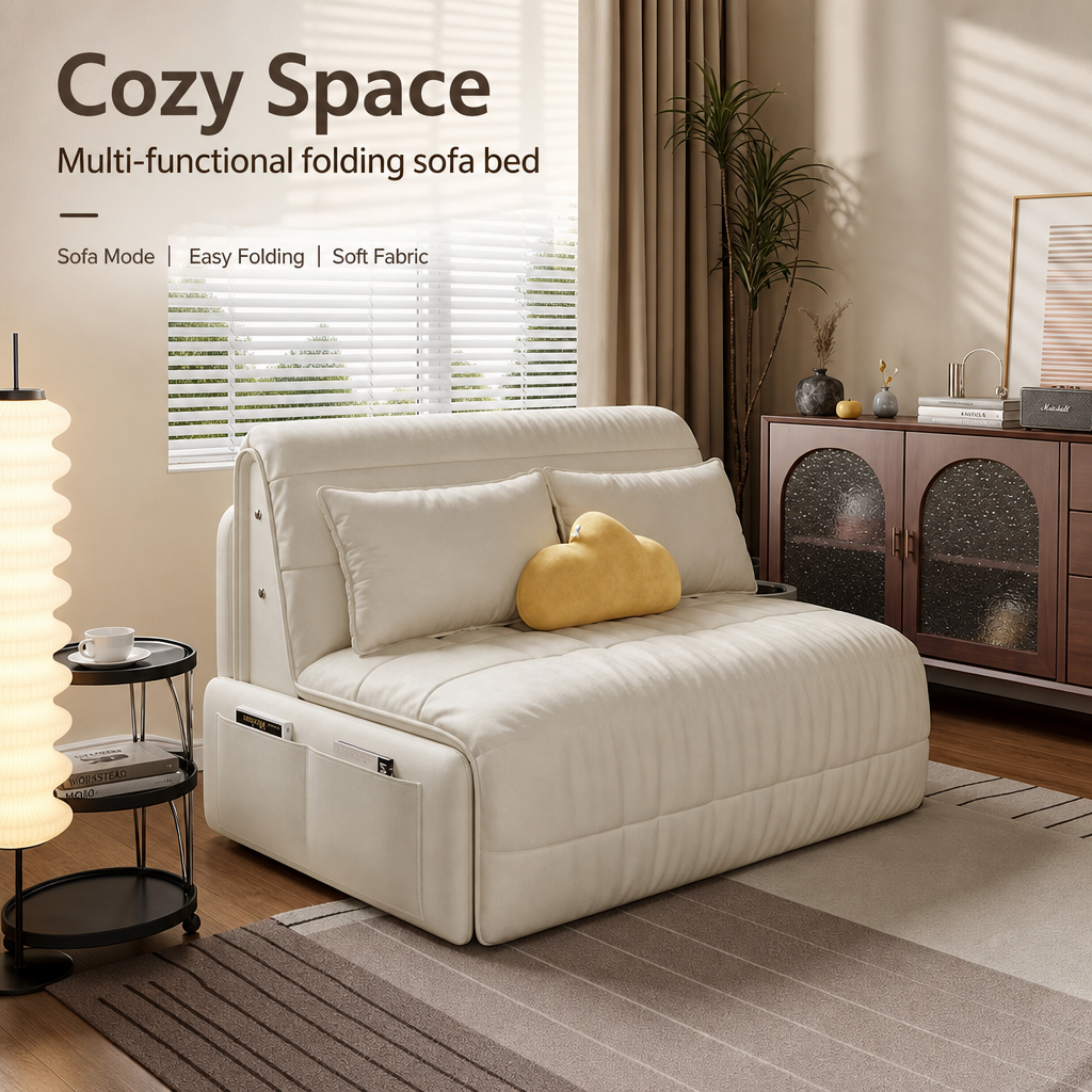 3‑in‑1 Convertible Sofa Bed, Multi‑Mode Folding Sleeper Sofa with Side Storage Pockets & Silent Moving Wheels for Small Space Living Room Guest Room