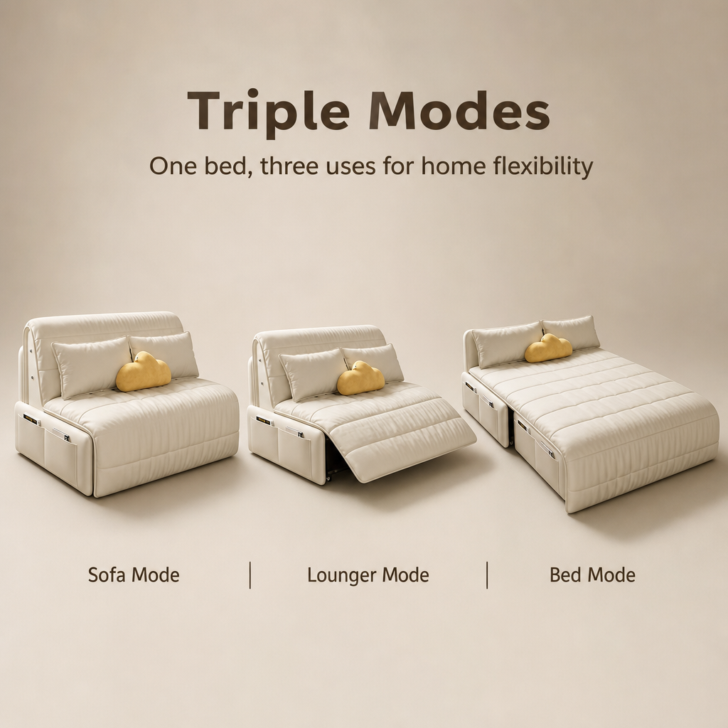 3‑in‑1 Convertible Sofa Bed, Multi‑Mode Folding Sleeper Sofa with Side Storage Pockets & Silent Moving Wheels for Small Space Living Room Guest Room