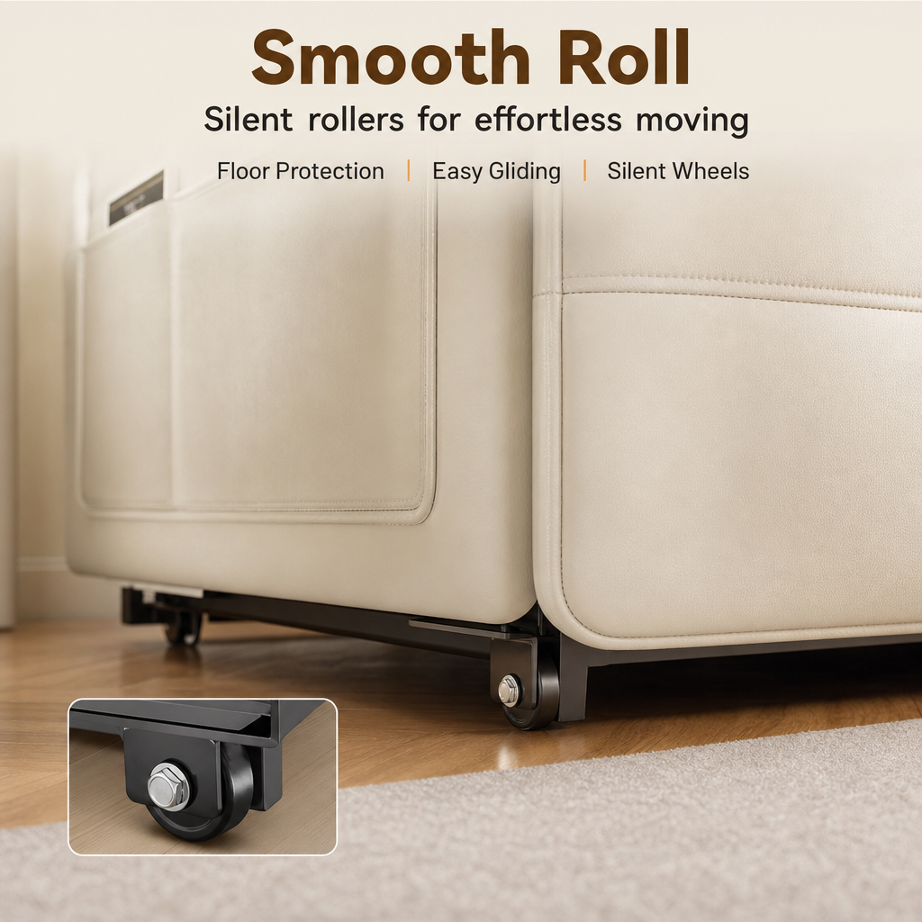 3‑in‑1 Convertible Sofa Bed, Multi‑Mode Folding Sleeper Sofa with Side Storage Pockets & Silent Moving Wheels for Small Space Living Room Guest Room