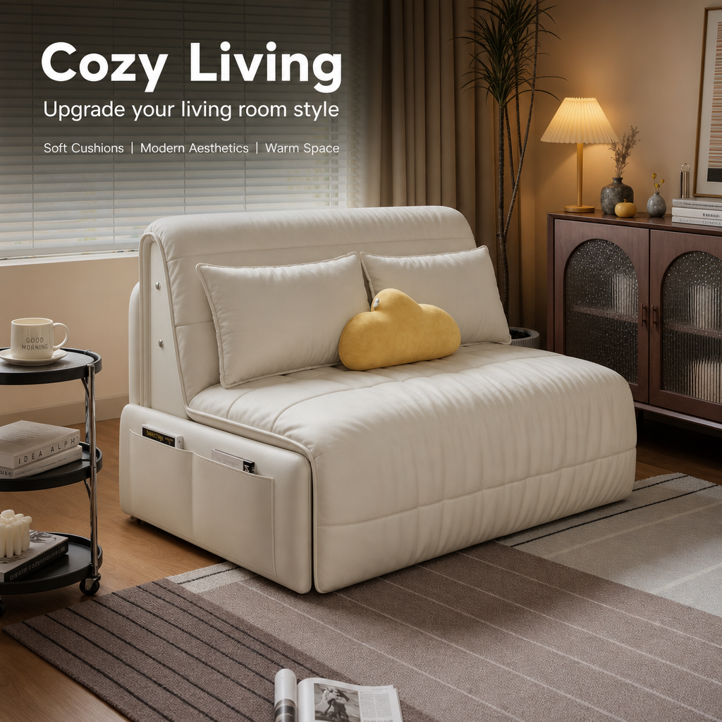 3‑in‑1 Convertible Sofa Bed, Multi‑Mode Folding Sleeper Sofa with Side Storage Pockets & Silent Moving Wheels for Small Space Living Room Guest Room