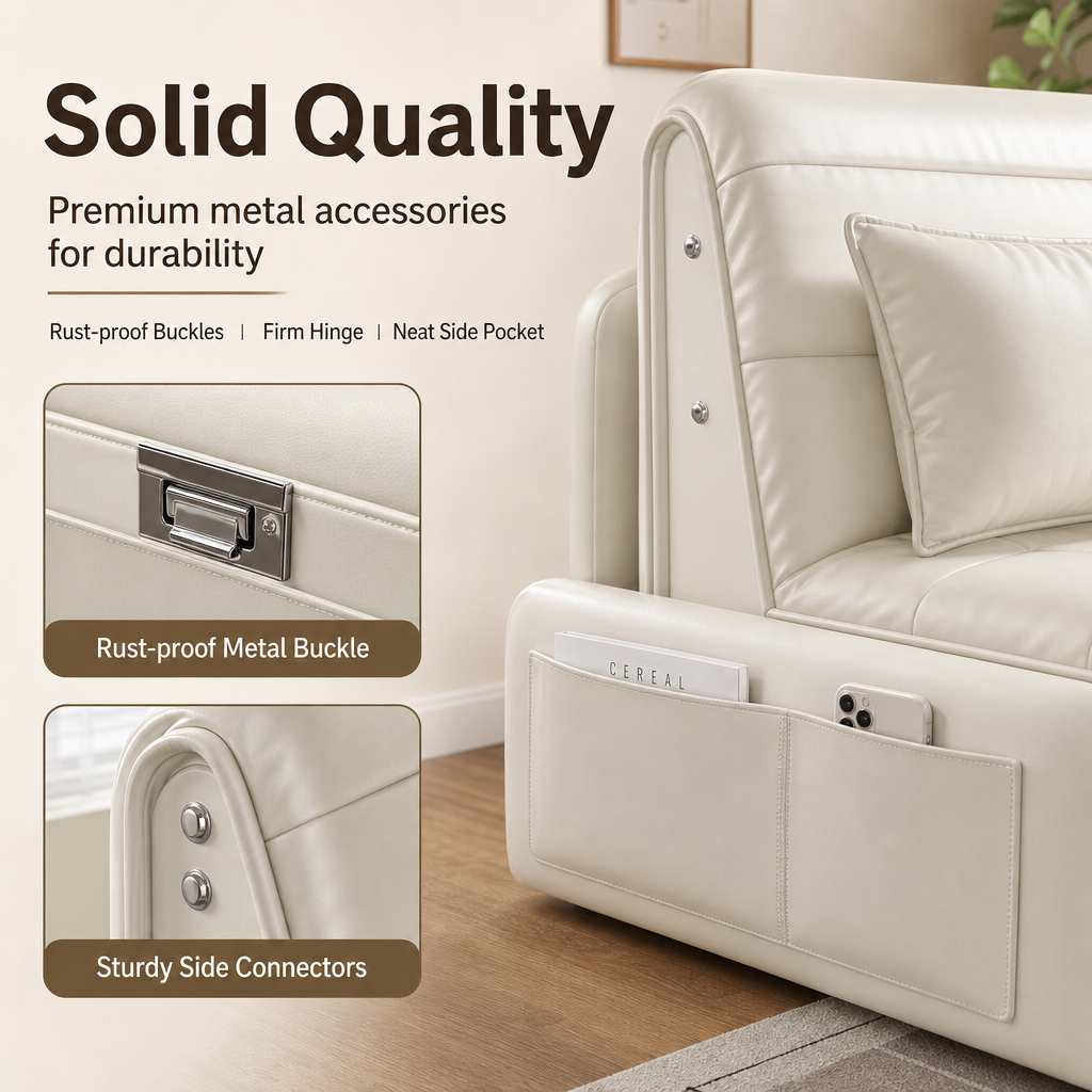 3‑in‑1 Convertible Sofa Bed, Multi‑Mode Folding Sleeper Sofa with Side Storage Pockets & Silent Moving Wheels for Small Space Living Room Guest Room