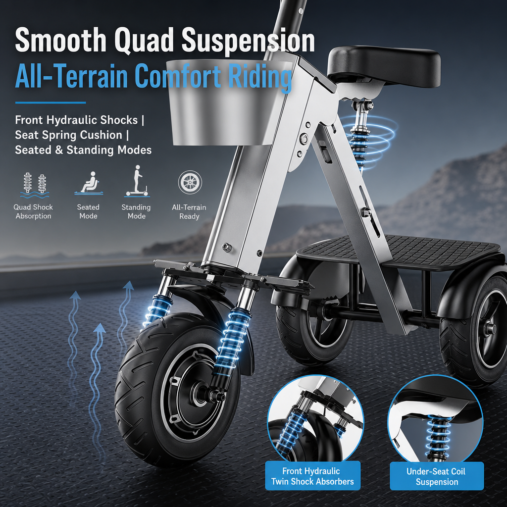 3‑Wheel Folding Electric Scooter, 450W Brushless Motor 30‑50KM Range, Airline Approved Portable E‑Scooter with Storage Basket