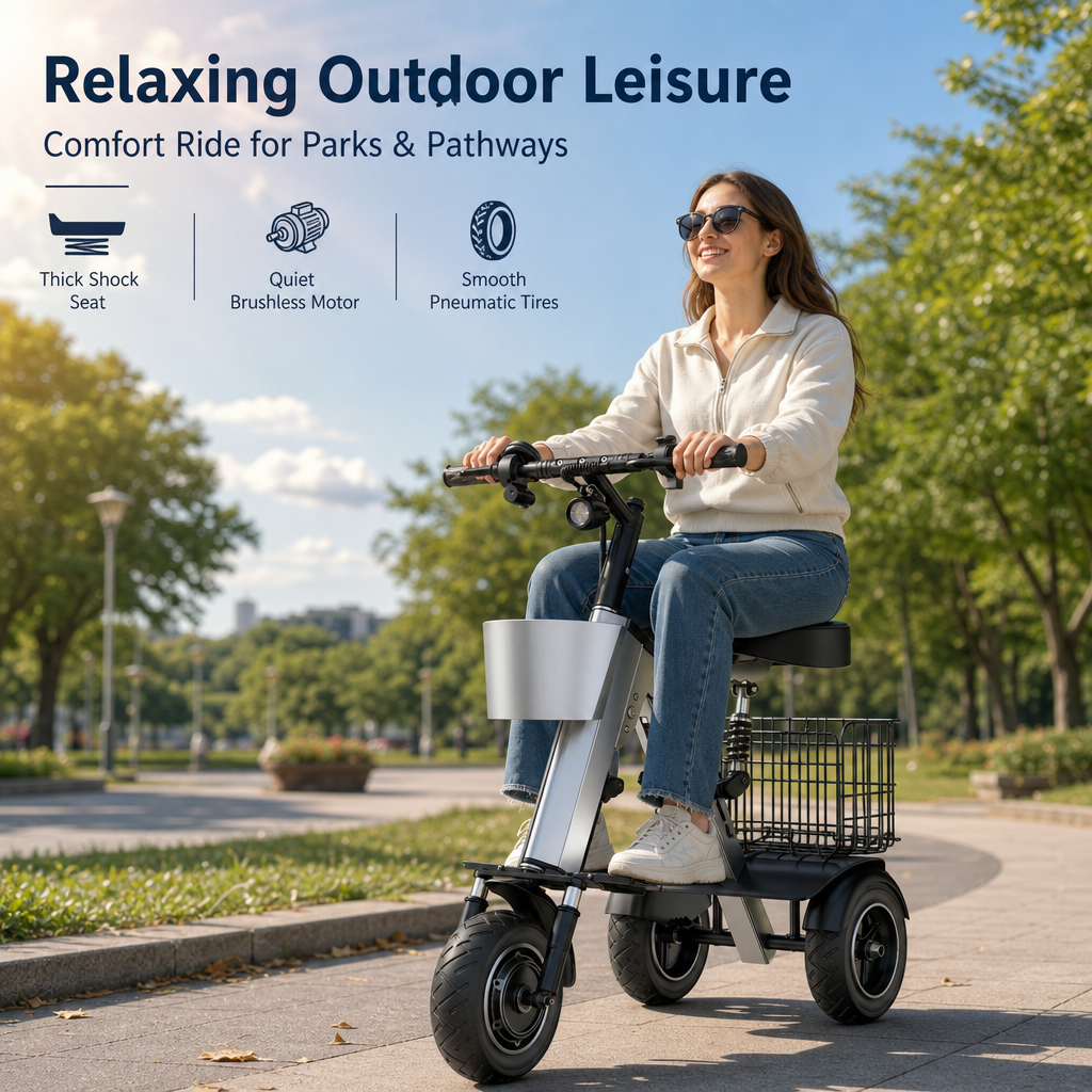 3‑Wheel Folding Electric Scooter, 450W Brushless Motor 30‑50KM Range, Airline Approved Portable E‑Scooter with Storage Basket