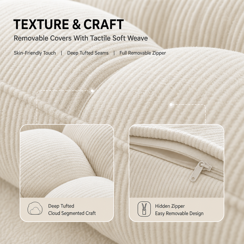French Oversized Deep Seat Couch, Corduroy Fabric Sofa with Hidden Zipper Washable Cushion