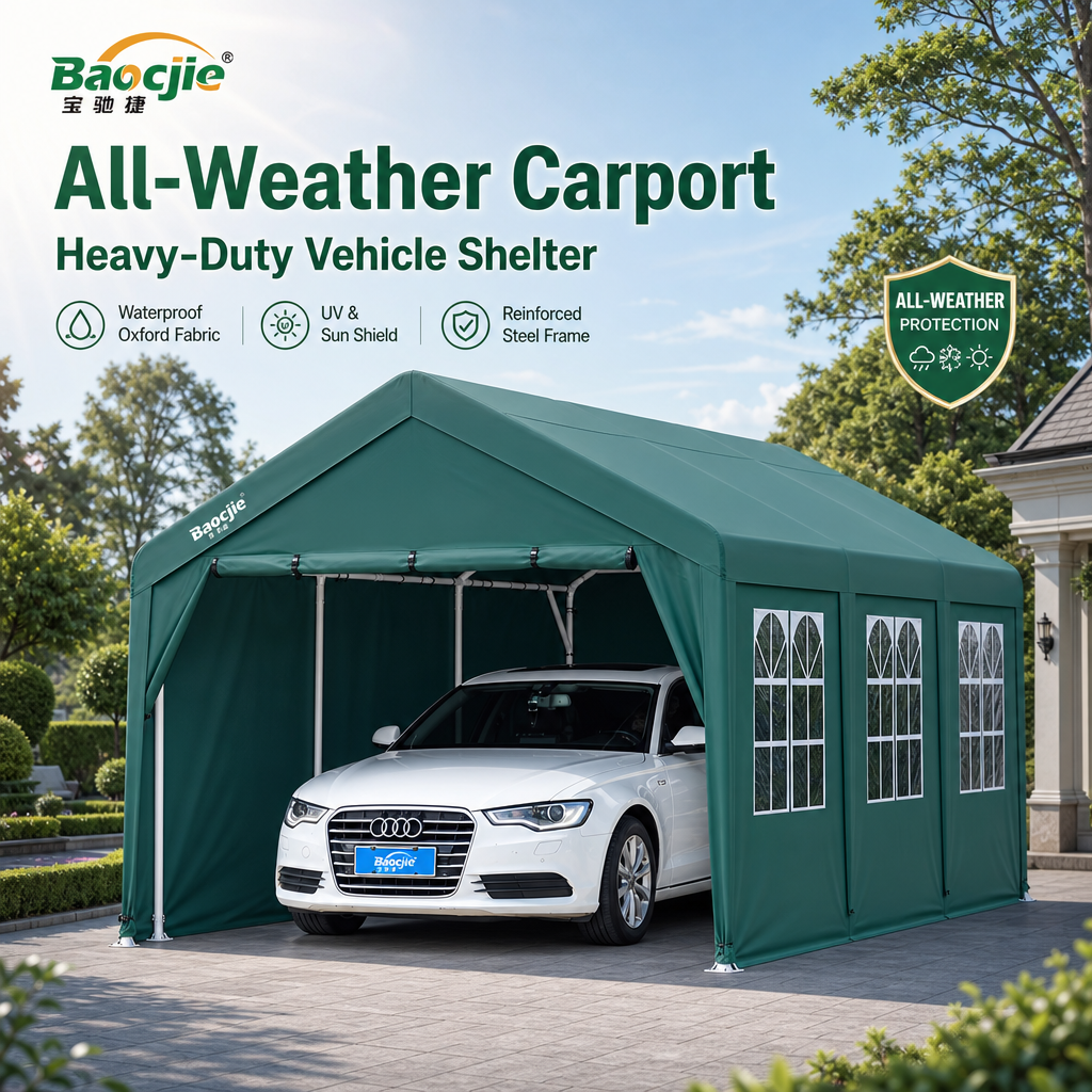 Heavy‑Duty All‑Weather Carport Shelter, 360° Fully Enclosed Portable Garage with Waterproof UV‑Proof Oxford Fabric & Reinforced Steel Frame, Quick DIY Setup with Arched Window for Car Storage