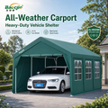 Heavy‑Duty All‑Weather Carport Shelter, 360° Fully Enclosed Portable Garage with Waterproof UV‑Proof Oxford Fabric & Reinforced Steel Frame, Quick DIY Setup with Arched Window for Car Storage