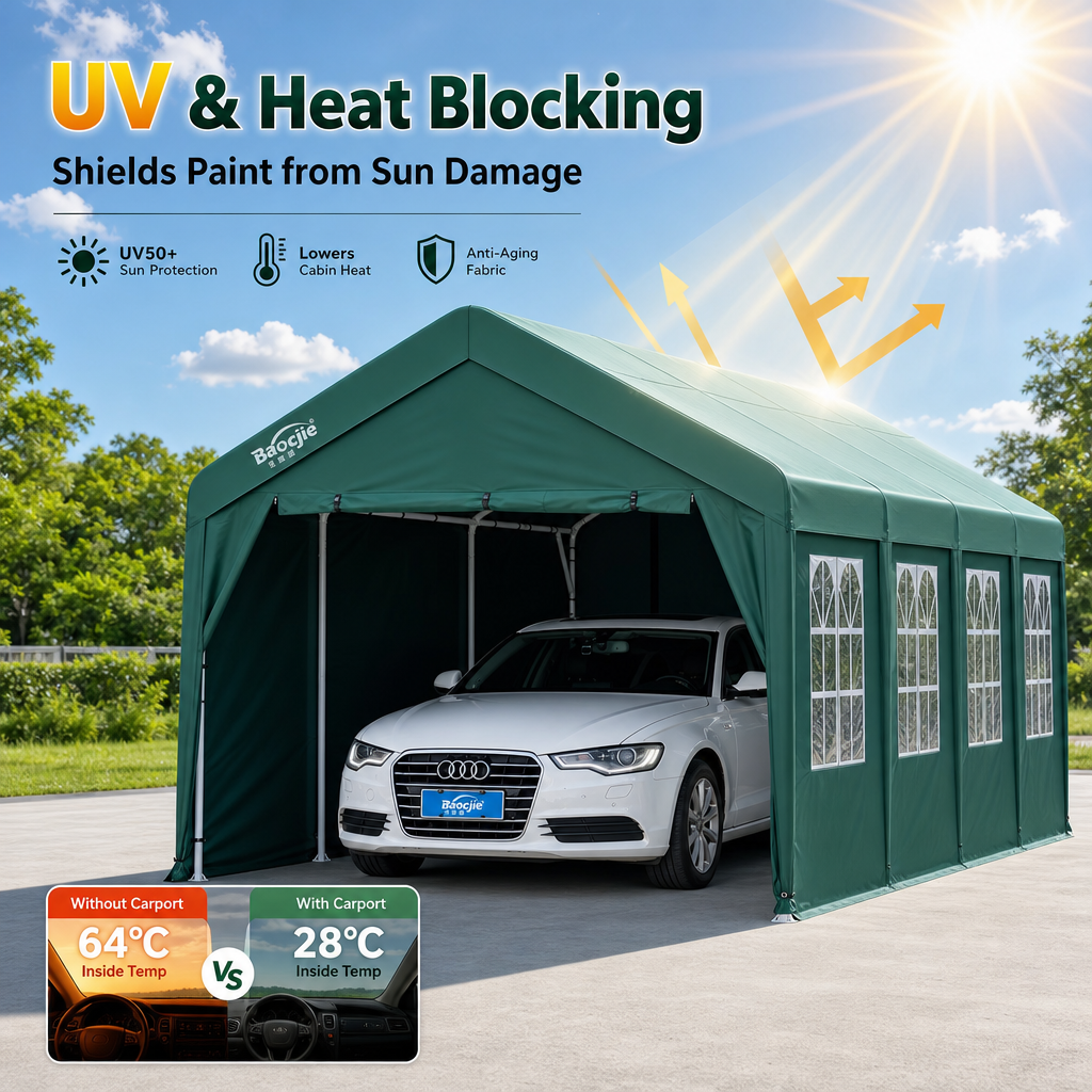 Heavy‑Duty All‑Weather Carport Shelter, 360° Fully Enclosed Portable Garage with Waterproof UV‑Proof Oxford Fabric & Reinforced Steel Frame, Quick DIY Setup with Arched Window for Car Storage