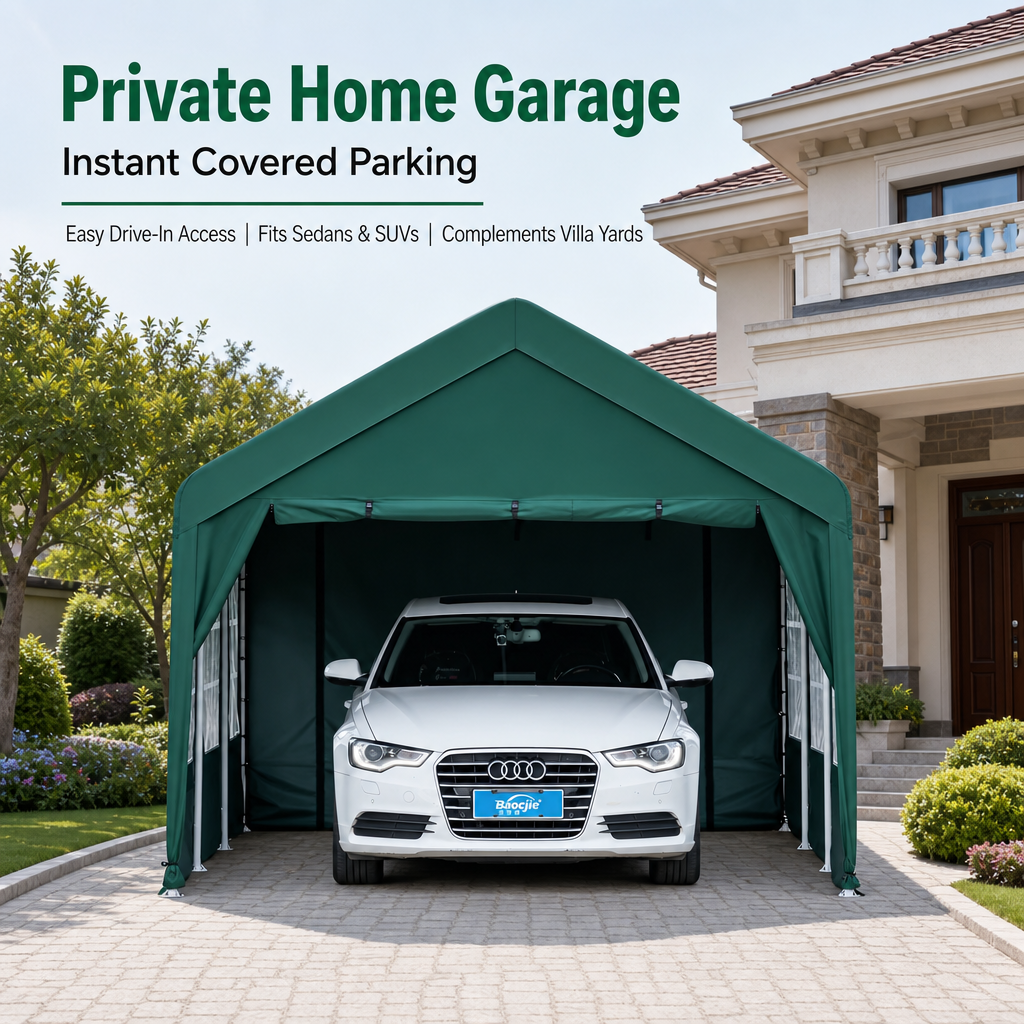 Heavy‑Duty All‑Weather Carport Shelter, 360° Fully Enclosed Portable Garage with Waterproof UV‑Proof Oxford Fabric & Reinforced Steel Frame, Quick DIY Setup with Arched Window for Car Storage