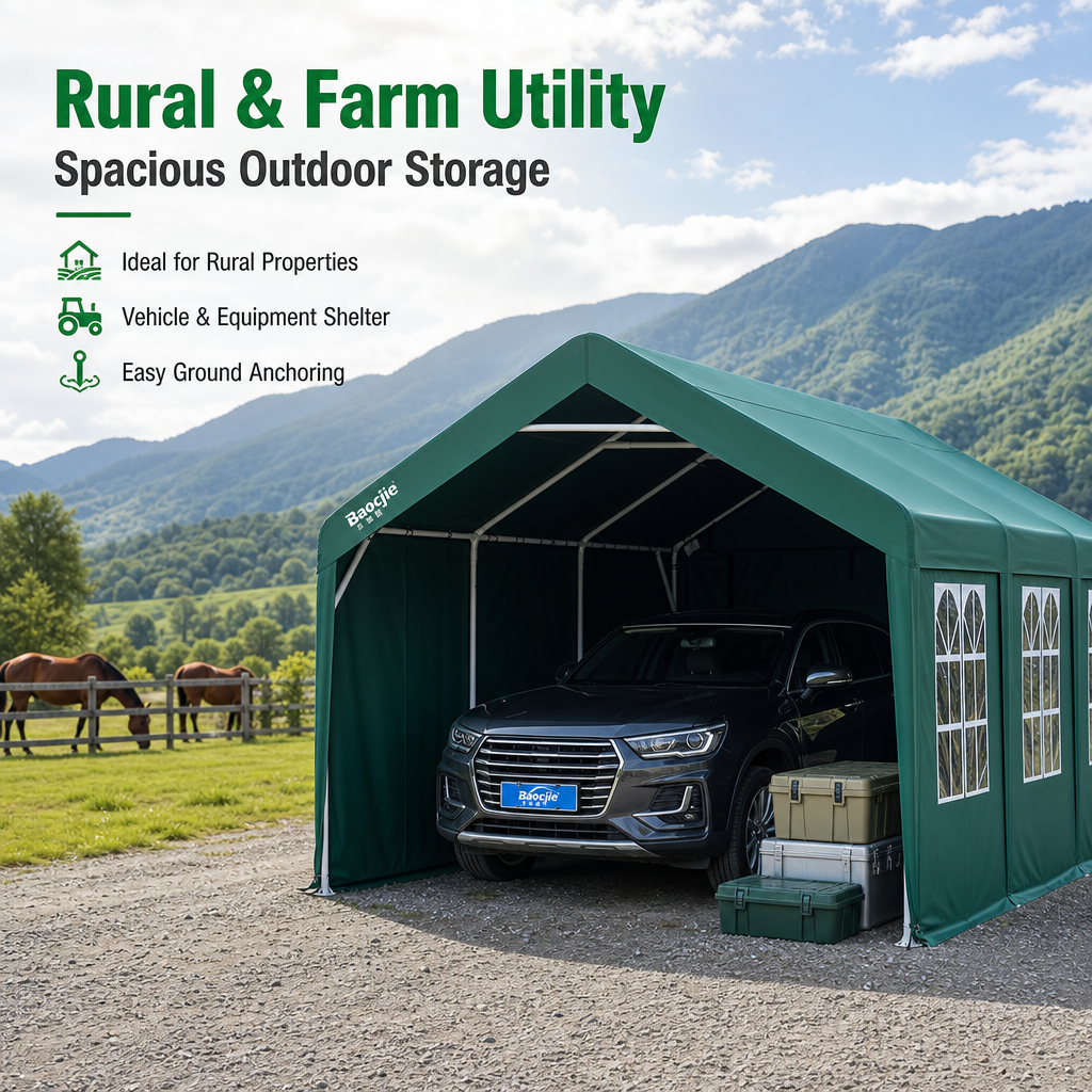 Heavy‑Duty All‑Weather Carport Shelter, 360° Fully Enclosed Portable Garage with Waterproof UV‑Proof Oxford Fabric & Reinforced Steel Frame, Quick DIY Setup with Arched Window for Car Storage