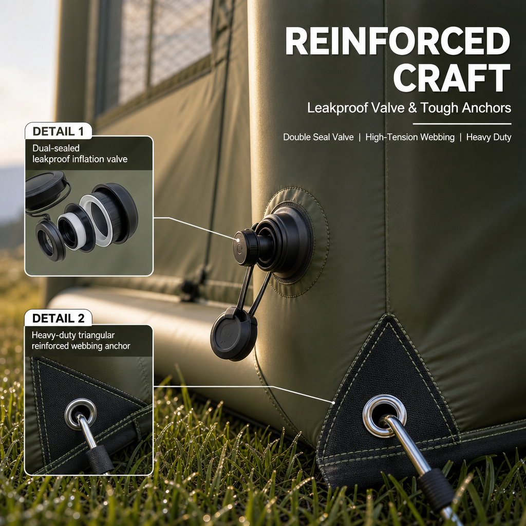 4×3M Luxury Inflatable Glamping Cabin Tent, 12m² Spacious Air Tube Camping Tent, 5‑8 Person Waterproof Wind‑Resistant Instant Setup House Tent for Outdoor Family Camping