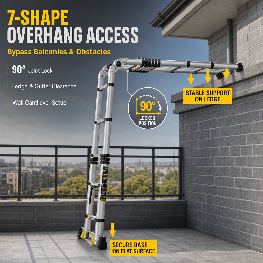 4‑in‑1 Multi‑Mode Telescopic Aluminium Ladder, 7.3M Max Extension Folding Transformable Ladder with Transport Wheels, 150KG Heavy Duty Portable Step Ladder for Home & Commercial Work