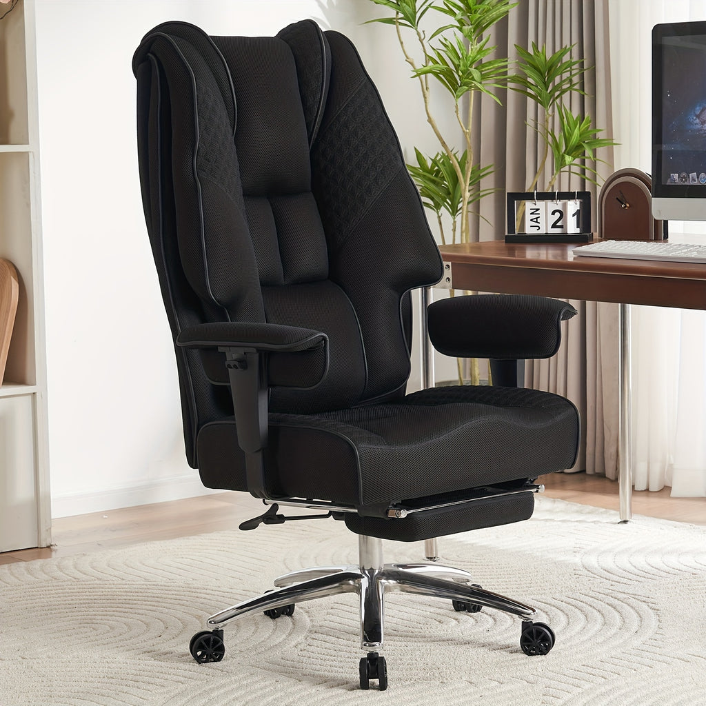 High Back PU Leather Executive Office Chair, 90‑145° Reclining Desk Chair with Retractable Footrest & Spring Cushion, Adjustable Armrest Computer Chair for Home Office