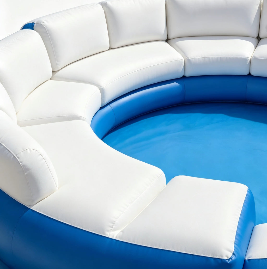 4‑7 Person Premium Inflatable Circular Hot Tub Spa, Outdoor Inflatable Spa with Foldable Canopy, LED Ambient Lighting, Built‑in Seats & Drink Bar, Electric Air Pump for Backyard Gatherings