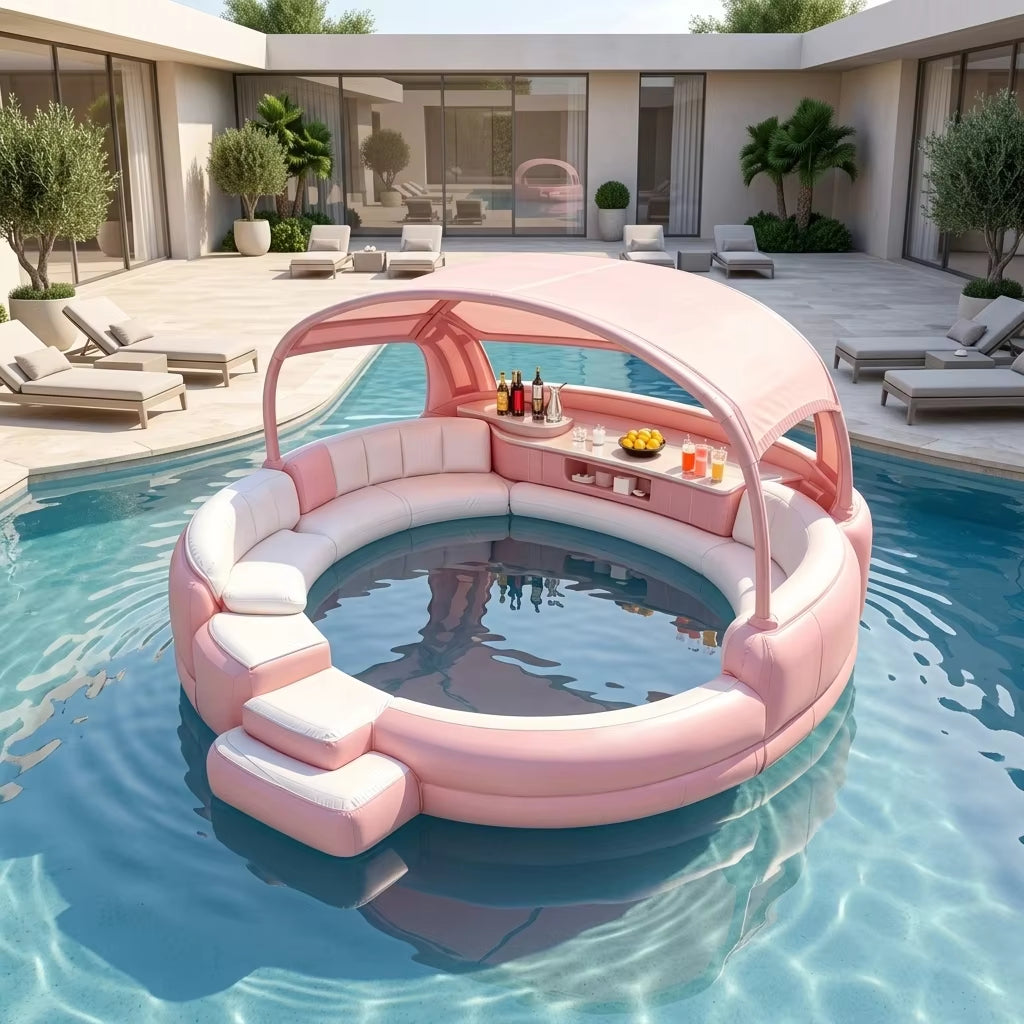 4‑7 Person Premium Inflatable Circular Hot Tub Spa, Outdoor Inflatable Spa with Foldable Canopy, LED Ambient Lighting, Built‑in Seats & Drink Bar, Electric Air Pump for Backyard Gatherings