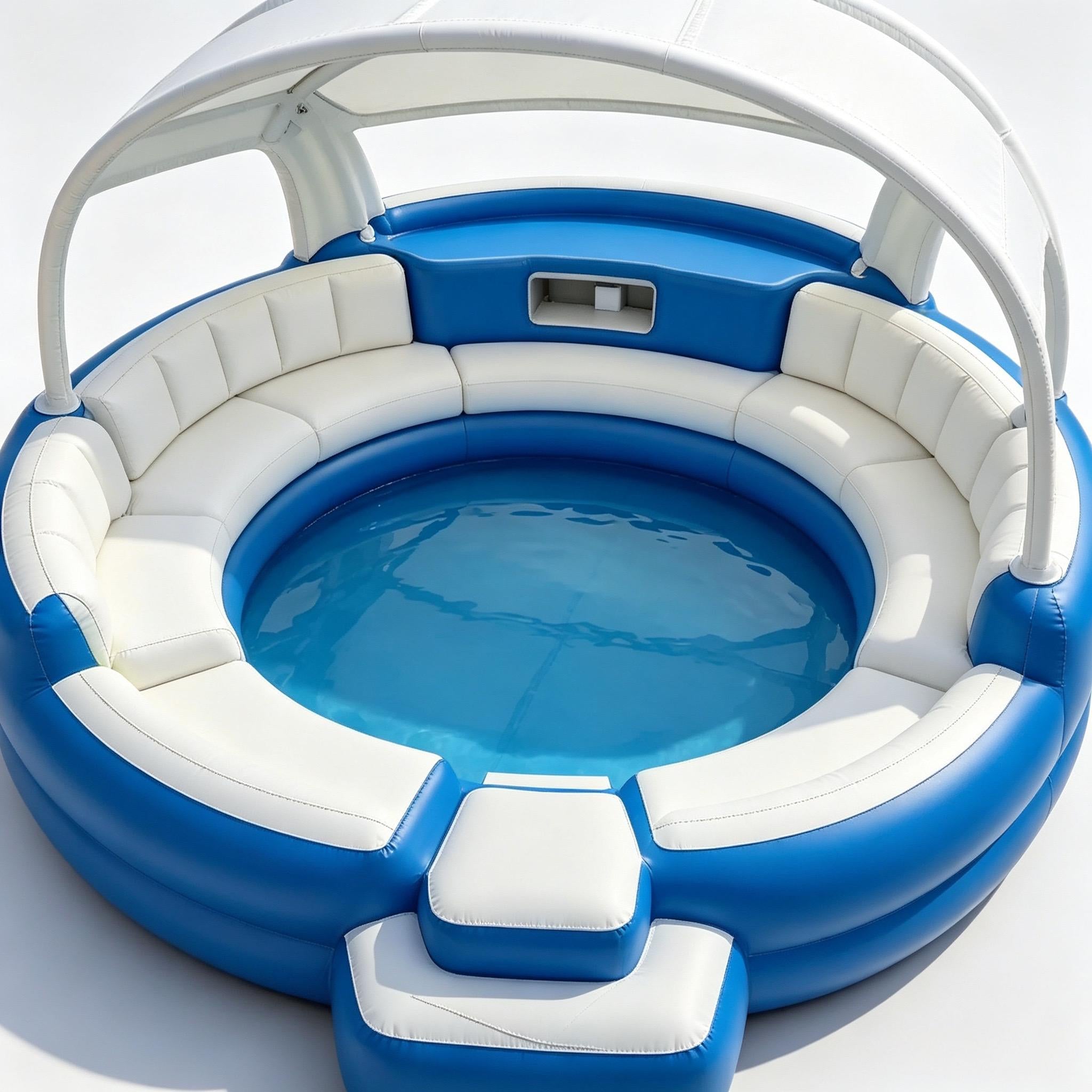 4‑7 Person Premium Inflatable Circular Hot Tub Spa, Outdoor Inflatable Spa with Foldable Canopy, LED Ambient Lighting, Built‑in Seats & Drink Bar, Electric Air Pump for Backyard Gatherings