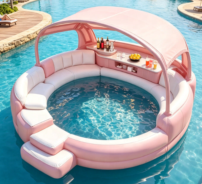 4‑7 Person Premium Inflatable Circular Hot Tub Spa, Outdoor Inflatable Spa with Foldable Canopy, LED Ambient Lighting, Built‑in Seats & Drink Bar, Electric Air Pump for Backyard Gatherings