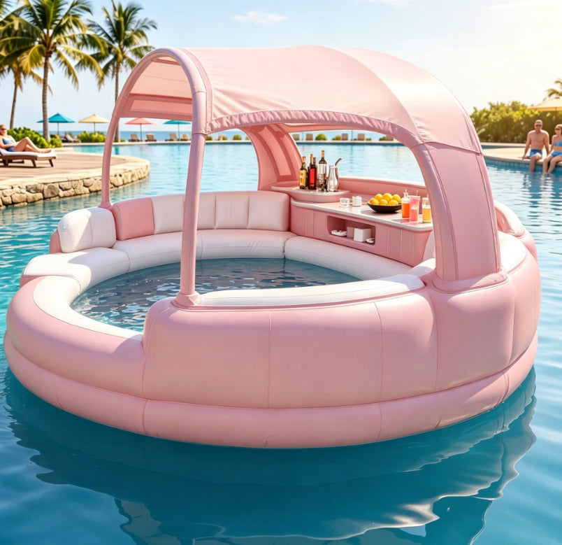 4‑7 Person Premium Inflatable Circular Hot Tub Spa, Outdoor Inflatable Spa with Foldable Canopy, LED Ambient Lighting, Built‑in Seats & Drink Bar, Electric Air Pump for Backyard Gatherings