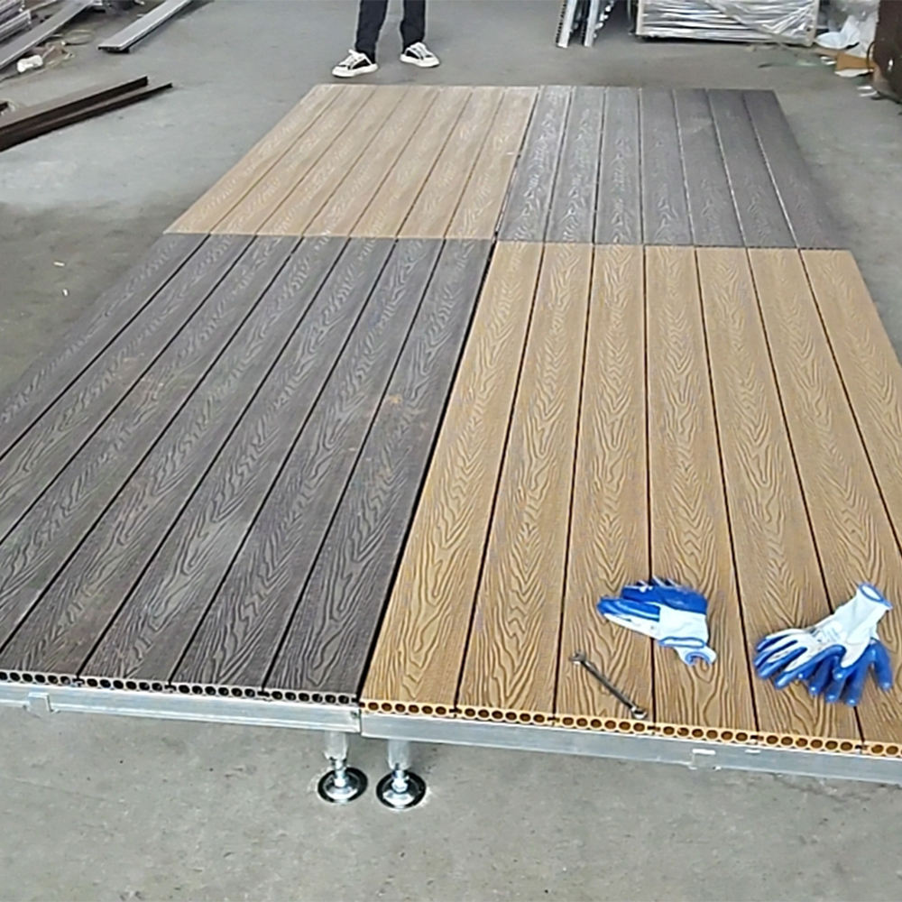 Portable Modular WPC Deck Platform, Quick Assembly Adjustable Height Outdoor Flooring Stage, Galvanized Steel Frame Interlocking WPC Deck Tiles for Event Stage, Camping, Backyard Patio