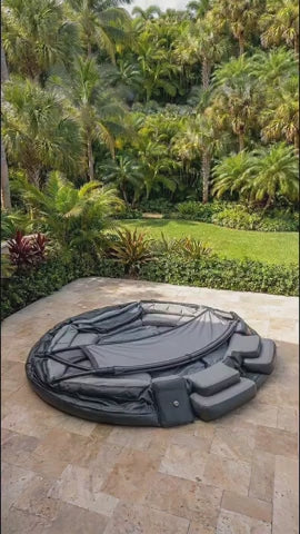 4‑7 Person Premium Inflatable Circular Hot Tub Spa, Outdoor Inflatable Spa with Foldable Canopy, LED Ambient Lighting, Built‑in Seats & Drink Bar, Electric Air Pump for Backyard Gatherings