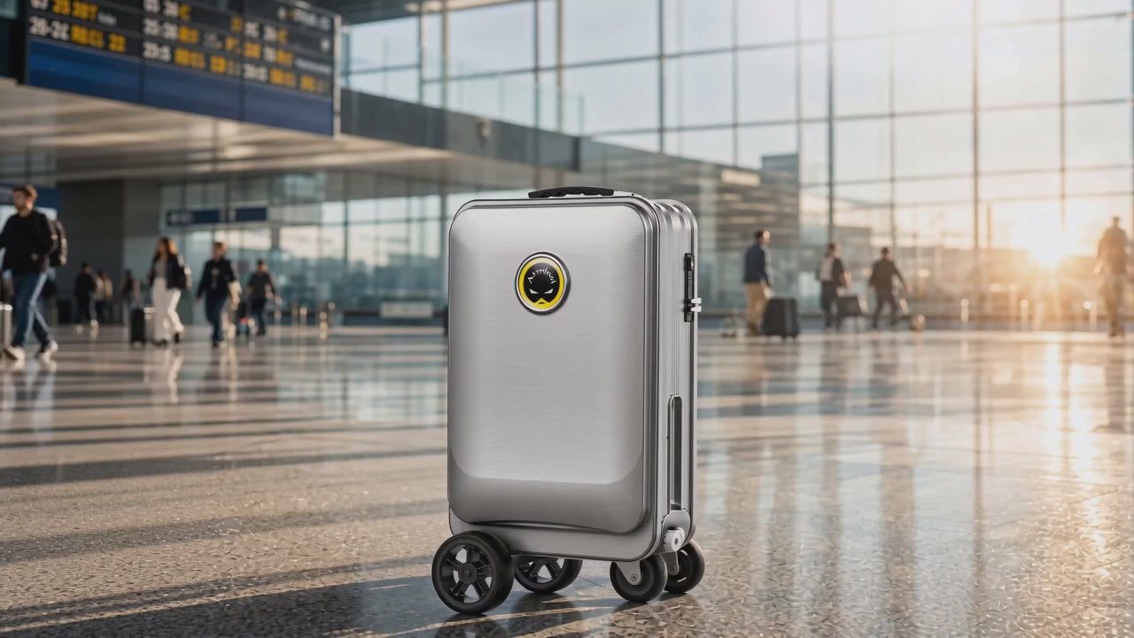 Rideable Scooter Luggage｜Foldable Aluminum Carry‑On Suitcase, TSA Lock Silent Wheels, Multi‑Purpose Riding Suitcase for Airport, Commute & Campus