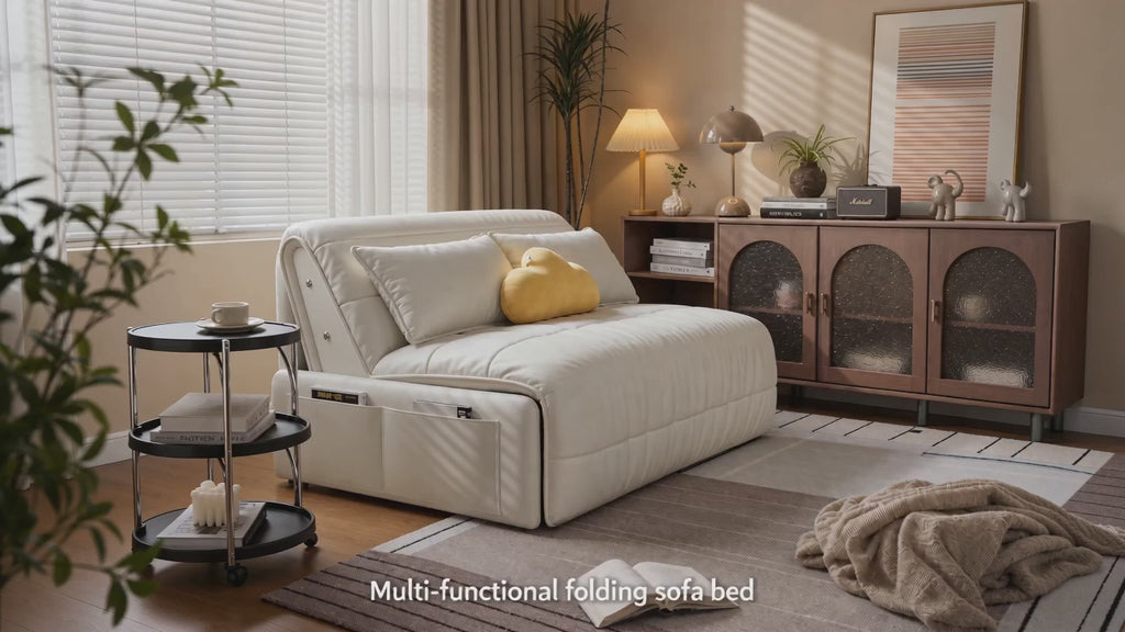 3‑in‑1 Convertible Sofa Bed, Multi‑Mode Folding Sleeper Sofa with Side Storage Pockets & Silent Moving Wheels for Small Space Living Room Guest Room