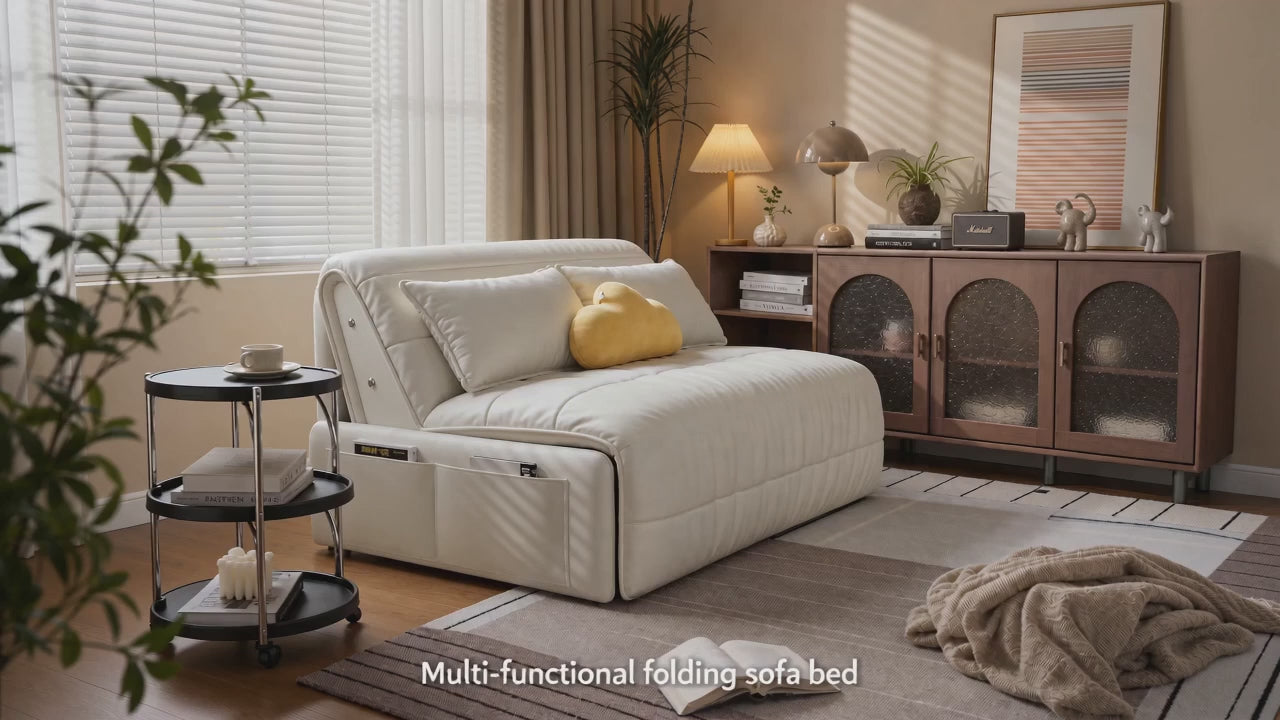 3‑in‑1 Convertible Sofa Bed, Multi‑Mode Folding Sleeper Sofa with Side Storage Pockets & Silent Moving Wheels for Small Space Living Room Guest Room