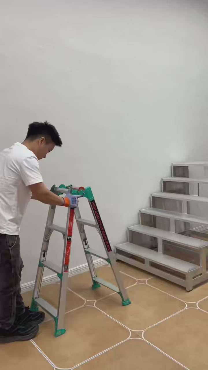 Multi‑Purpose Aluminum Folding Ladder, Heavy‑Duty Transformable A‑Frame Portable Step Ladder for Home & Construction